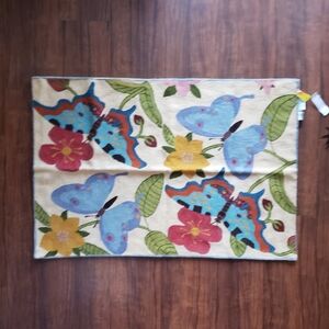 Vtg funky people wool made in India crewel embroidery butterfly rug NEW